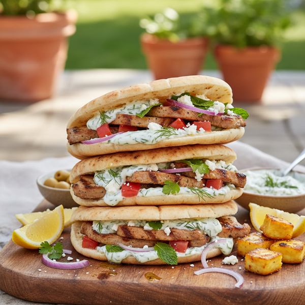 Mediterranean-Style Grilled Pork Pita Sandwiches recipe