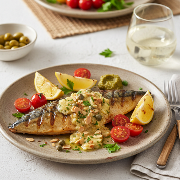 Mediterranean-Style Spanish Mackerel with Almond-Caper Butter recipe