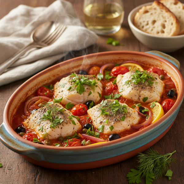 Mediterranean Baked Fish in Herbed Tomato Sauce recipe
