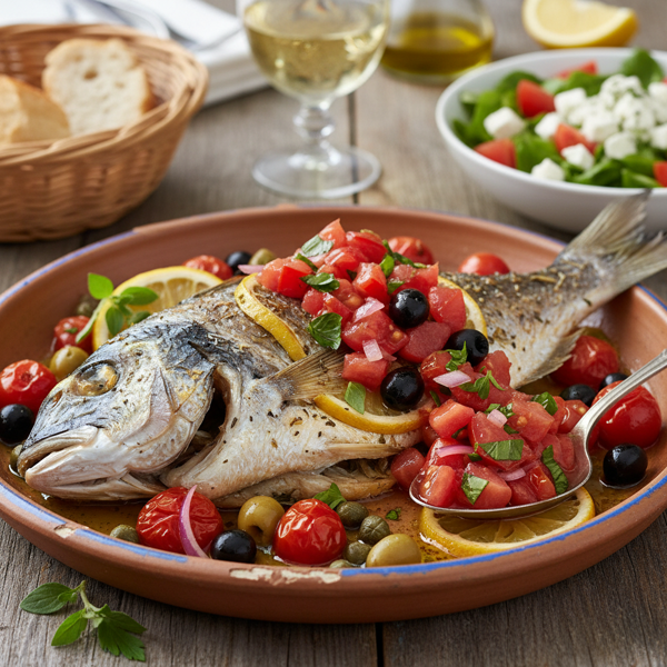 Mediterranean Baked Fish with Tomato-Molive Salsa recipe