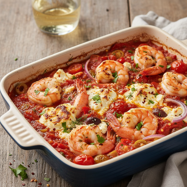 Mediterranean Baked Shrimp with Feta and Wine recipe