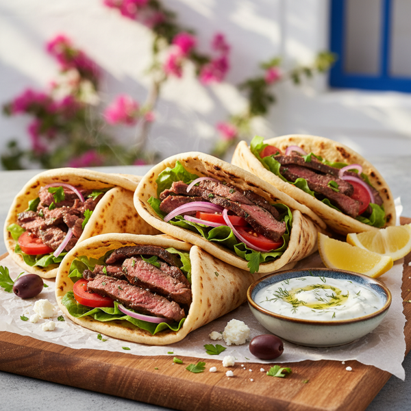 Mediterranean Beef Gyros with Yogurt Sauce recipe