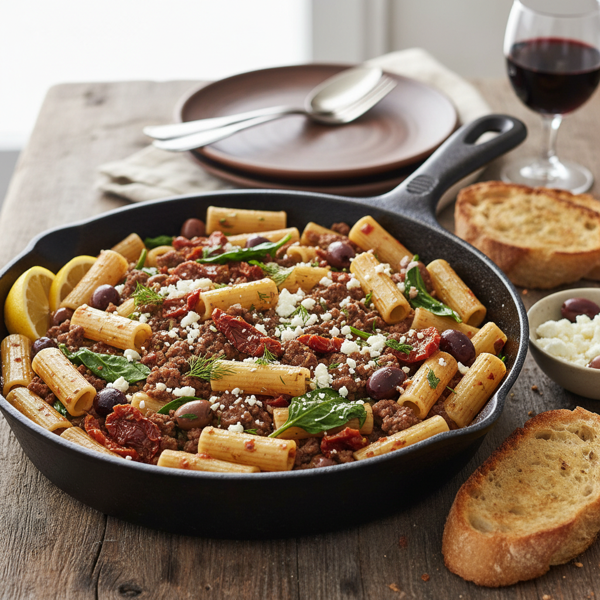 Mediterranean Beef and Pasta Skillet recipe