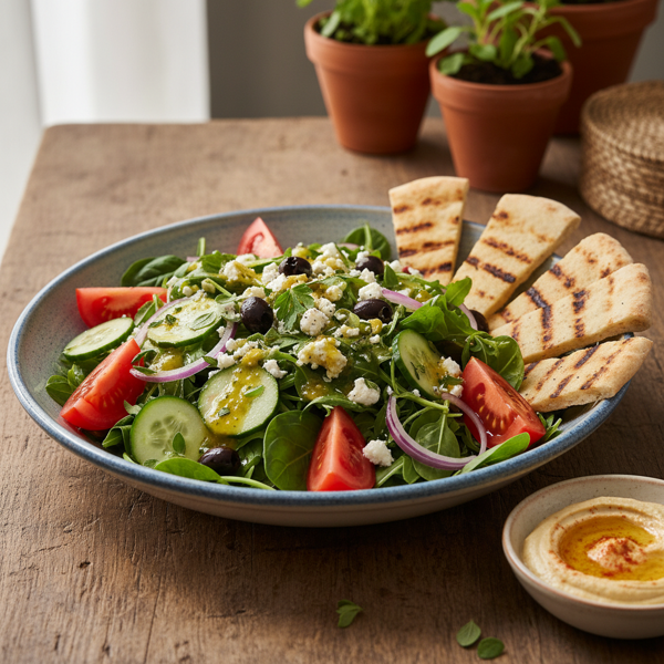 Mediterranean Bliss Salad with Grilled Pita recipe