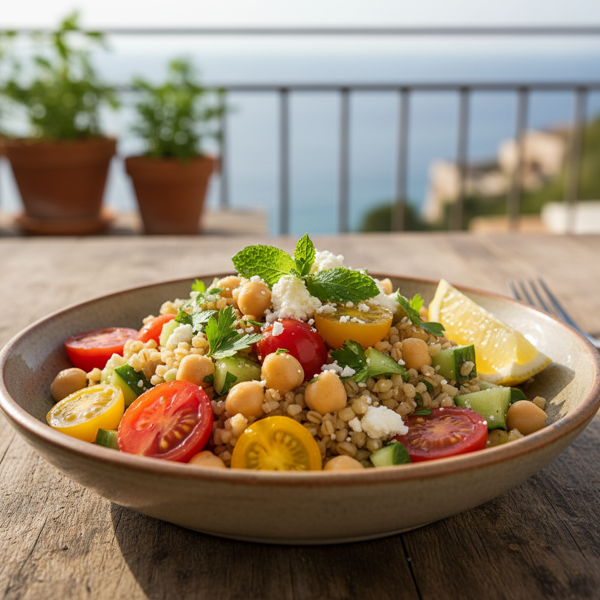 Mediterranean Bulgar, Chickpeas, & Tomatoes recipe