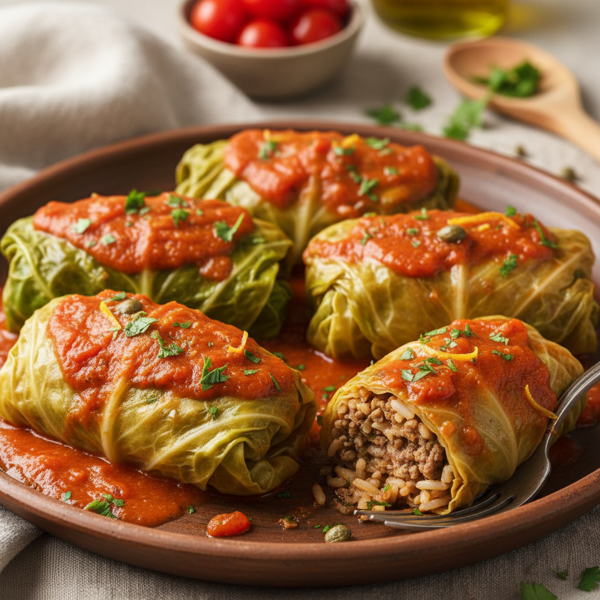 Mediterranean Cabbage Rolls with Tomato Sauce recipe