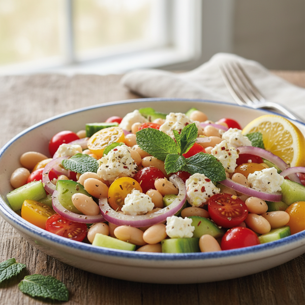 Mediterranean Cannellini Bean Salad with Feta and Mint recipe
