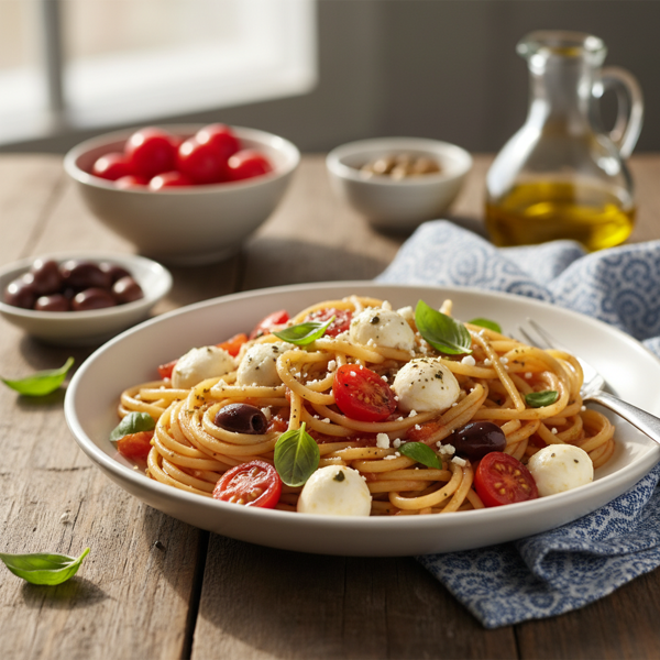Mediterranean Caprese Linguine recipe