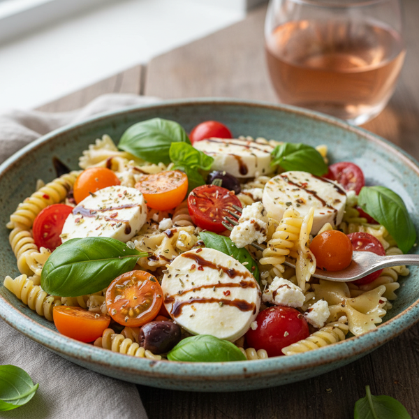Mediterranean Caprese Pasta Salad recipe