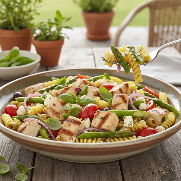 Mediterranean Chicken Asparagus Pasta Salad recipe