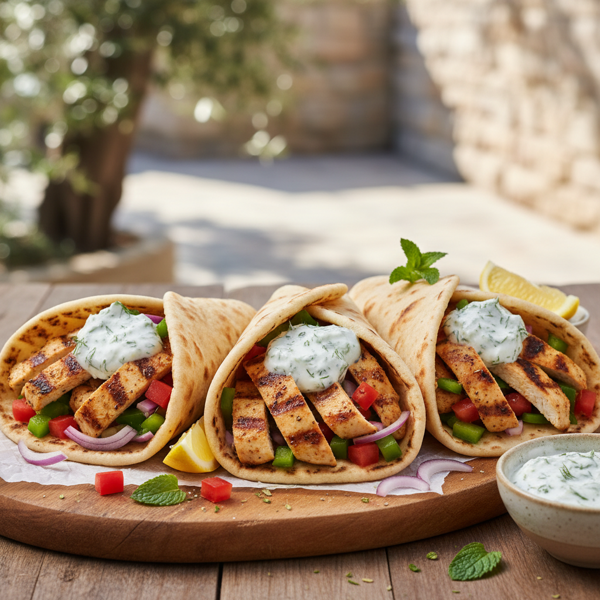 Mediterranean Chicken Gyros with Cucumber Yogurt Sauce recipe