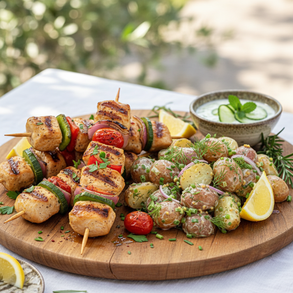 Mediterranean Chicken Kebabs with Herbed Potato Salad recipe
