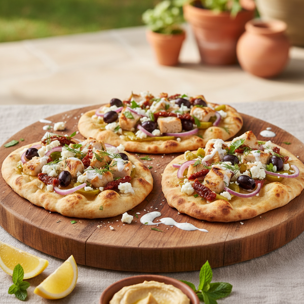 Mediterranean Chicken Naan Pizzas recipe