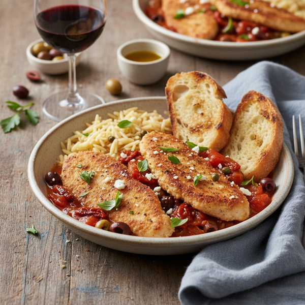 Mediterranean Chicken Scallopini with Tomato-Wine Sauce recipe