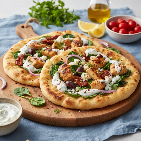 Mediterranean Chicken & Spinach Flatbreads recipe