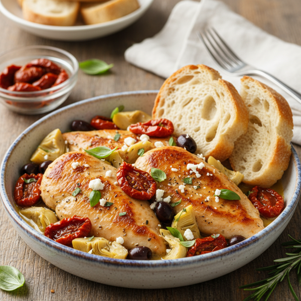 Mediterranean Chicken with Sun-Dried Tomatoes and Artichokes recipe