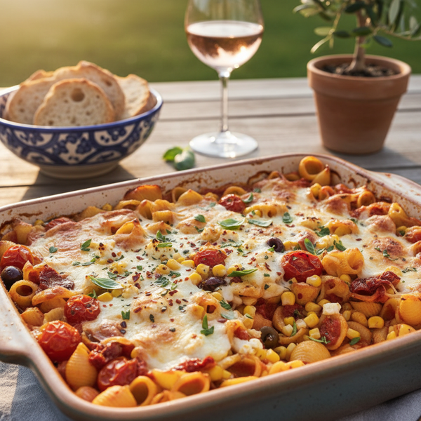 Mediterranean Corn and Tomato Pasta Bake recipe