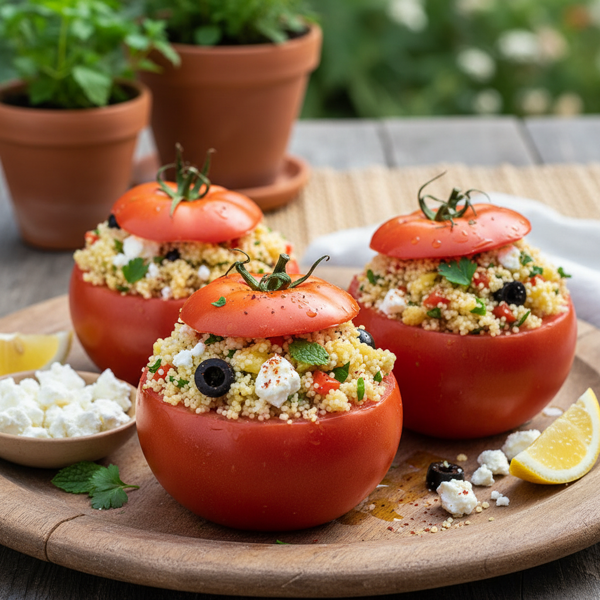 Mediterranean Couscous and Feta Stuffed Tomatoes recipe