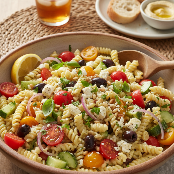 Mediterranean Creamy Pasta Salad Delight recipe