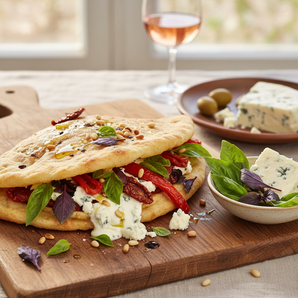 Mediterranean Delight Piadine with Gorgonzola and Thai Basil recipe