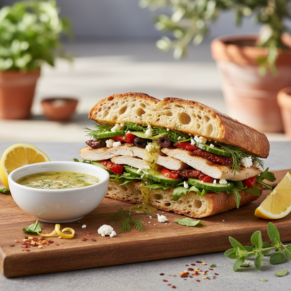 Mediterranean Delight Sandwich with Zesty Lemon Dressing recipe