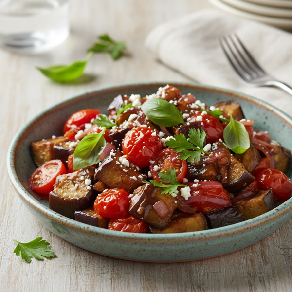 Mediterranean Eggplant Sauté with Tomato-Balsamic Glaze recipe