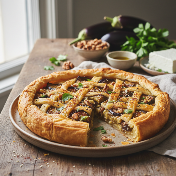 Mediterranean Eggplant Walnut Phyllo Tart recipe