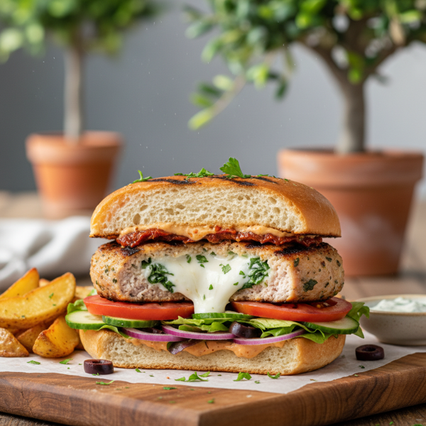 Mediterranean Feta-Stuffed Chicken Burgers recipe