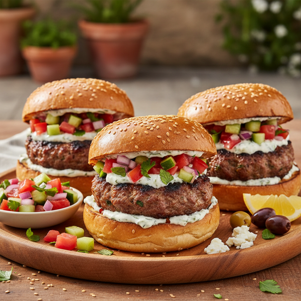 Mediterranean Feta Lamb Burgers with Refreshing Cucumber-Tomato Salsa recipe