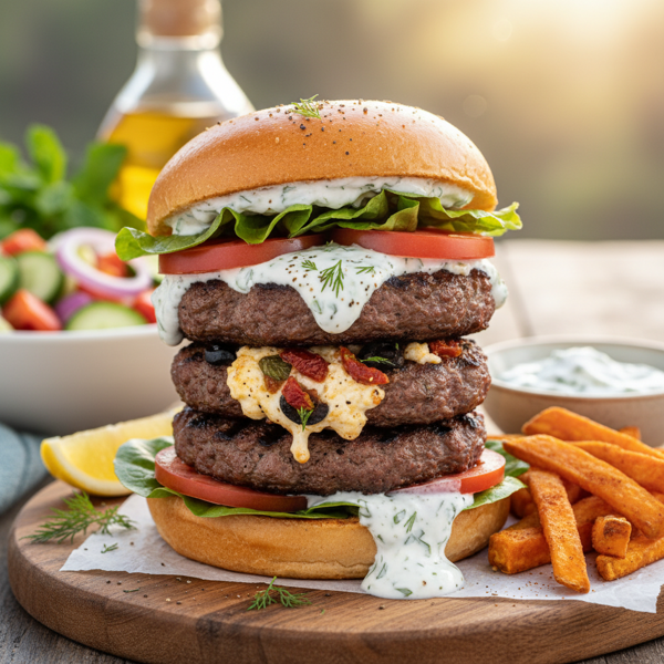 Mediterranean Feta Stuffed Beef Burgers recipe