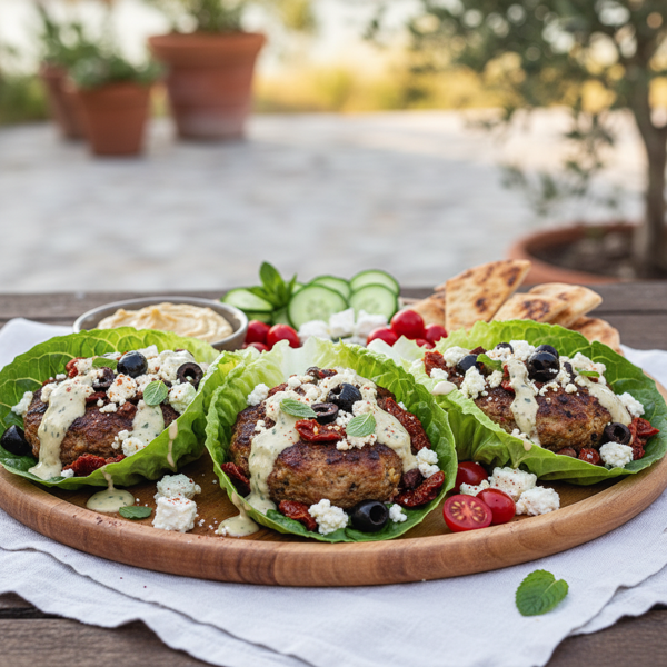 Mediterranean Feta & Olive Burger Wraps recipe
