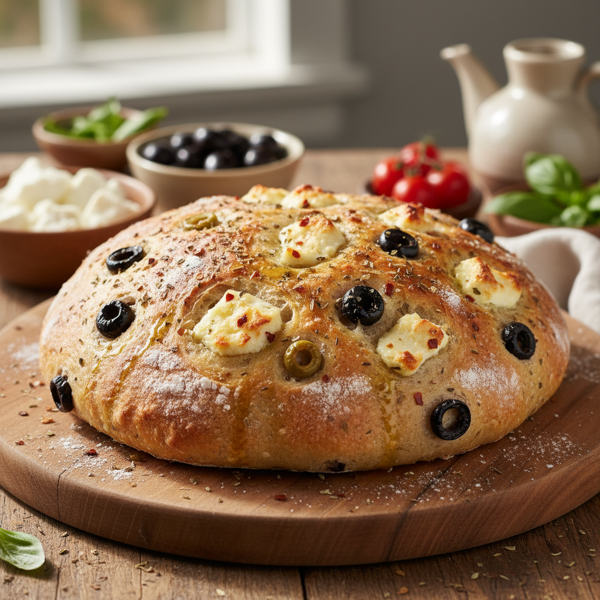 Mediterranean Feta and Olive Artisan Bread recipe