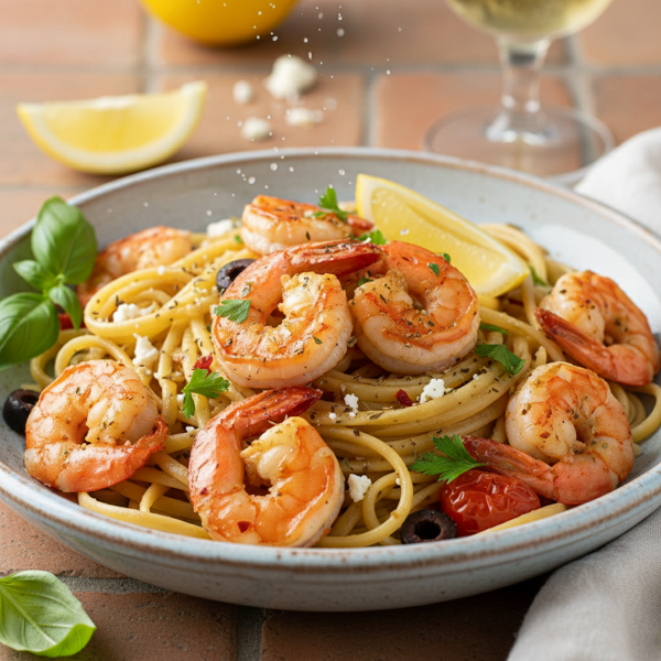 Mediterranean Garlic Shrimp with Linguine recipe