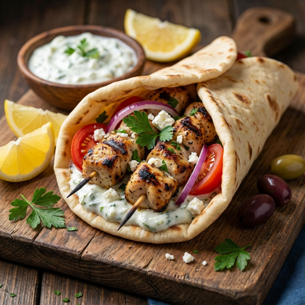 Mediterranean Grilled Chicken Souvlaki Wrap recipe