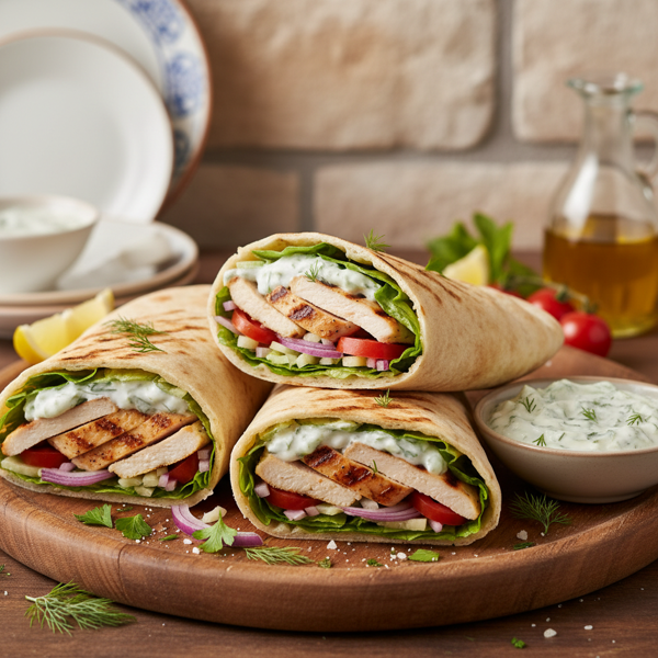 Mediterranean Grilled Chicken and Tzatziki Pita Wraps recipe