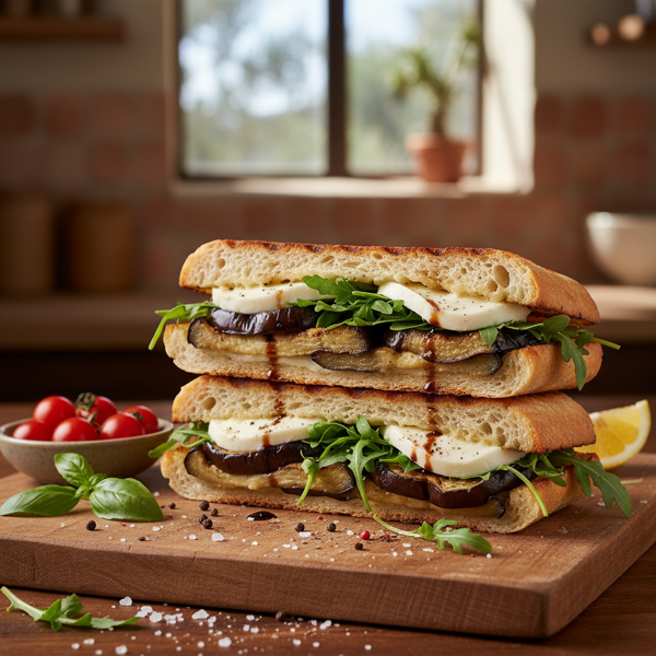 Mediterranean Grilled Eggplant, Arugula & Mozzarella Panini recipe