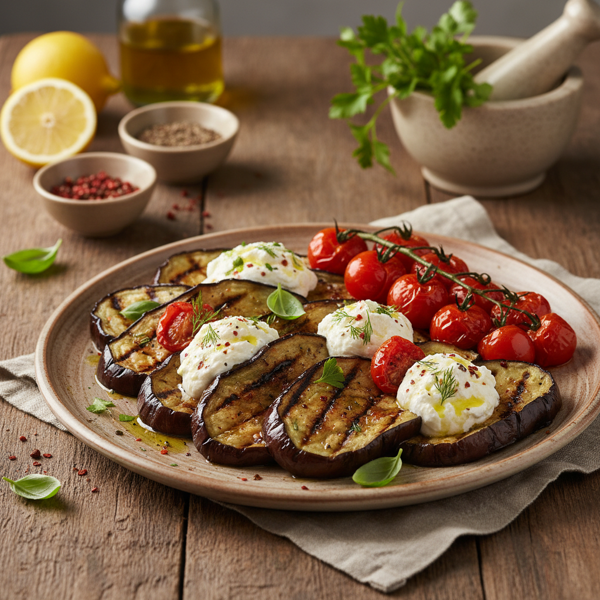 Mediterranean Grilled Eggplant with Herb-Infused Ricotta and Roasted Tomatoes recipe
