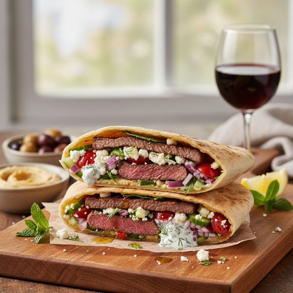 Mediterranean Grilled Steak Pita Wrap recipe