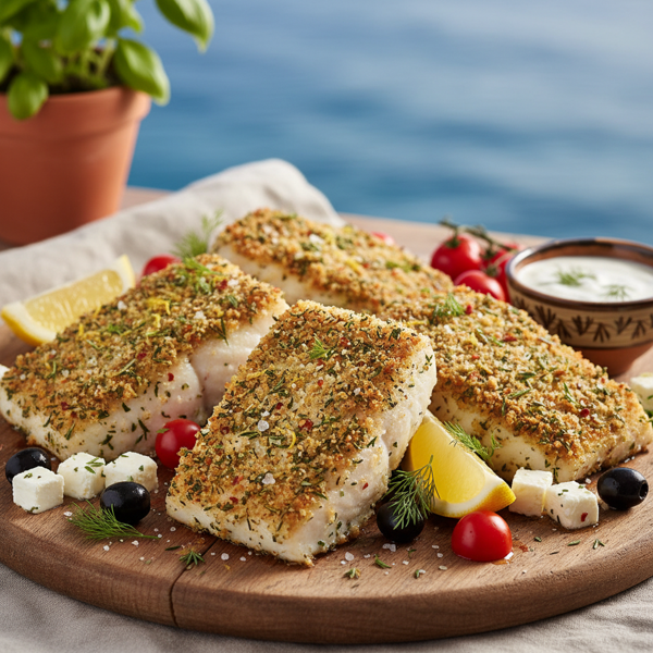Mediterranean Herb-Crusted Halibut Steaks recipe