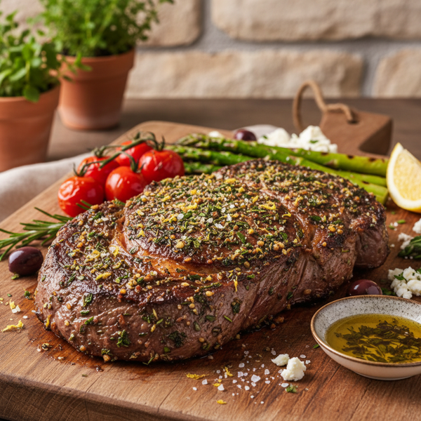 Mediterranean Herb-Crusted Ribeyes recipe