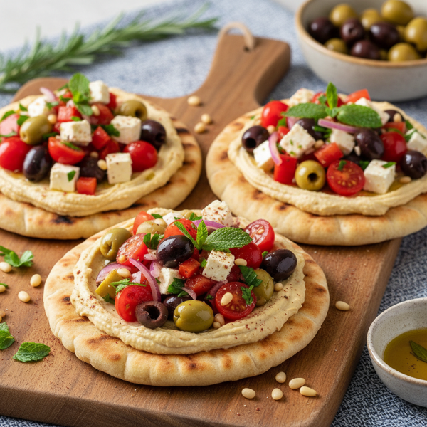 Mediterranean Hummus Pitas with Feta-Olive Relish recipe