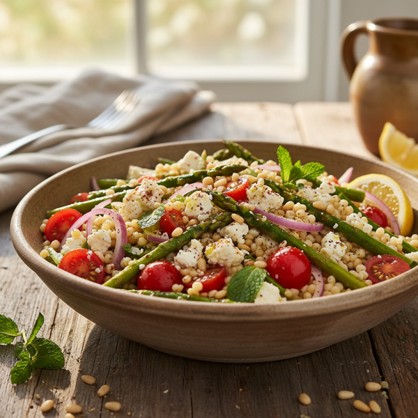Mediterranean Israeli Couscous Salad with Asparagus and Feta recipe