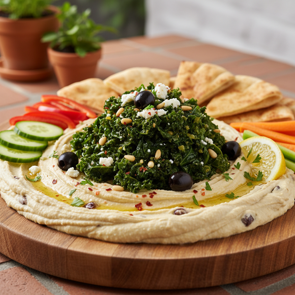 Mediterranean Kale and Kalamata Hummus Delight recipe