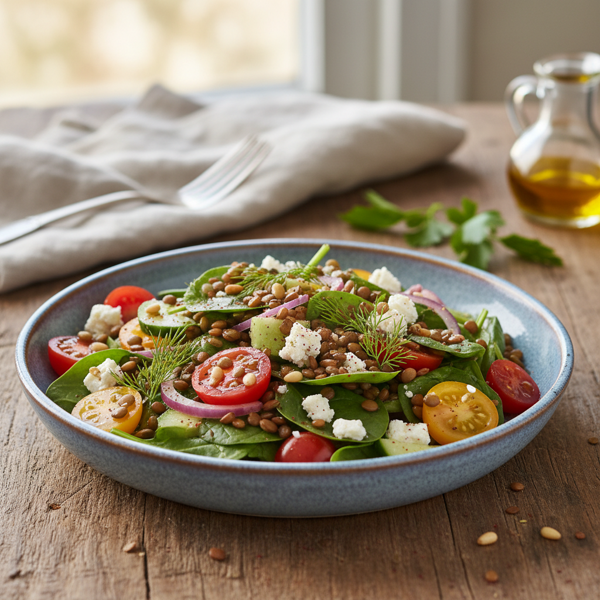 Mediterranean Lentil and Spinach Salad recipe