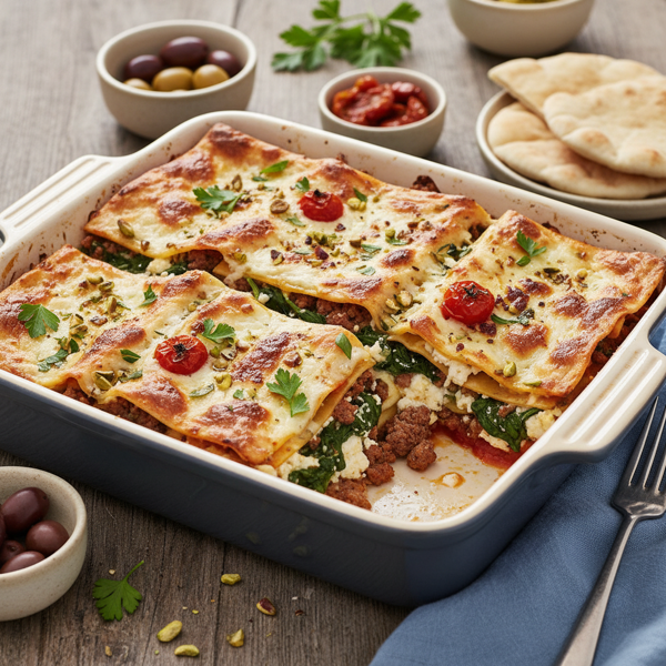 Mediterranean Matzah Lasagna with Spinach and Beef recipe