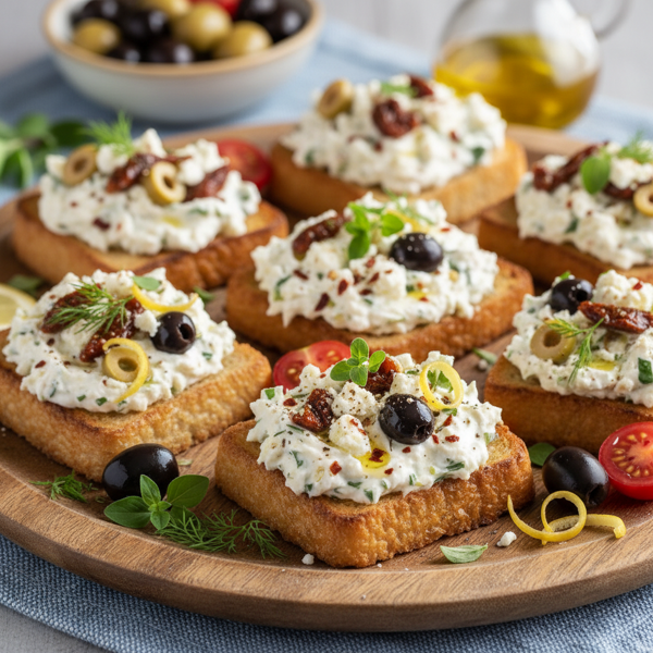 Mediterranean Olive & Cream Cheese Toast Bites recipe