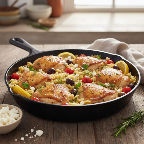 Mediterranean Orzo Chicken Skillet recipe