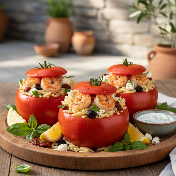 Mediterranean Orzo Shrimp-Stuffed Tomatoes recipe
