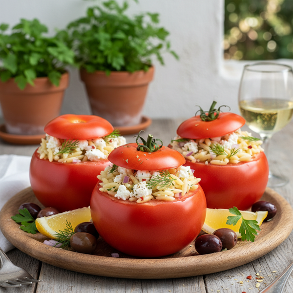Mediterranean Orzo and Feta Stuffed Tomatoes recipe