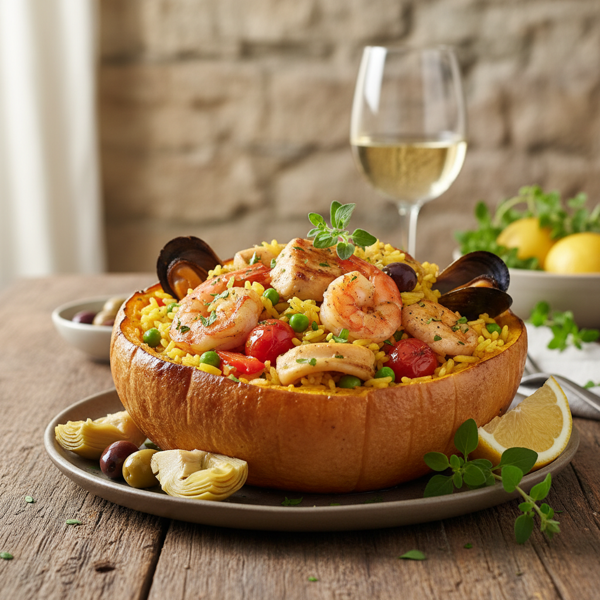 Mediterranean Paella on Roasted Spaghetti Squash recipe
